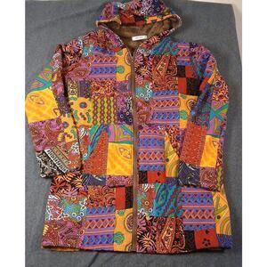 Cellabie Jacket Womens Size 2XL Colorful Hooded Faux Fur Lined Pockets BOHO